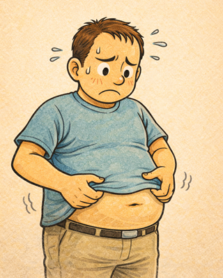 illustration of sound word, buyo buyo, ぶよぶよ