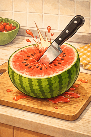 illustration of sound word, gusa, ぐさっ, being pierced