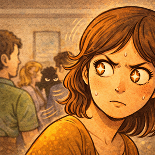 illustration of sound word, gyoro-ri, ぎょろり, Sharp-Eyed Movement