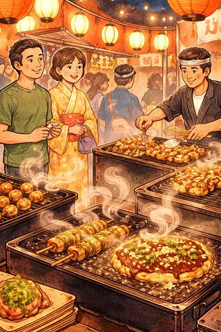 Japanese night festival food stalls