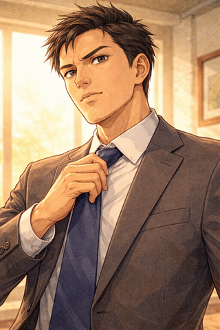 Businessman adjusting his tie