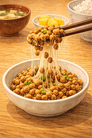 Natto with chopsticks and rice