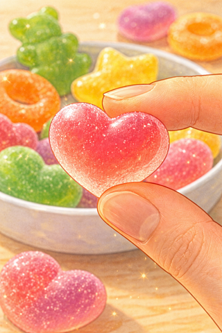 A heart-shaped gummy candy
