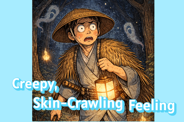 Terrified traveler in haunted forest